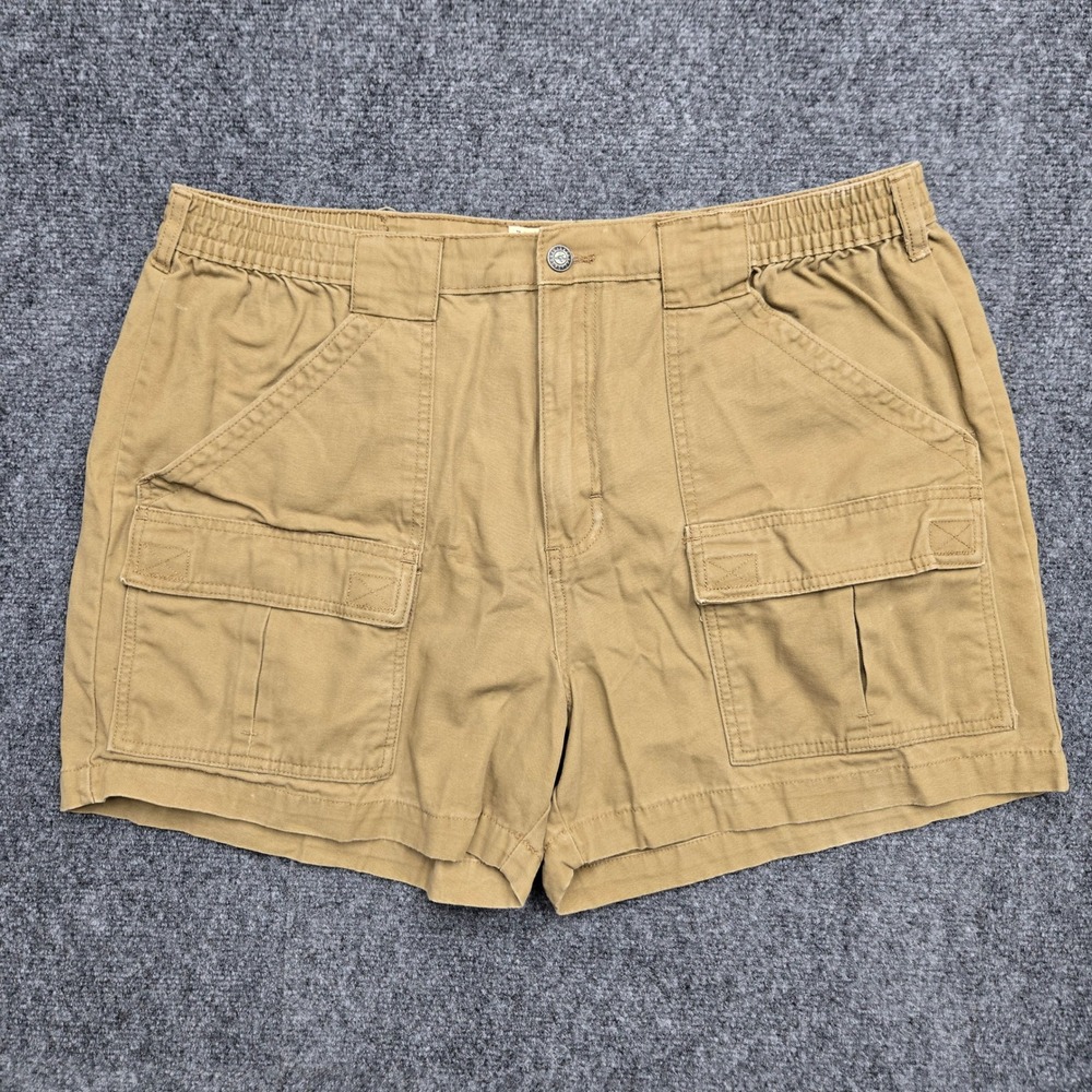 Red Head Brand Mens Size W40 (W38) Tan Cotton Canvas Elastic Waist Cargo Shorts